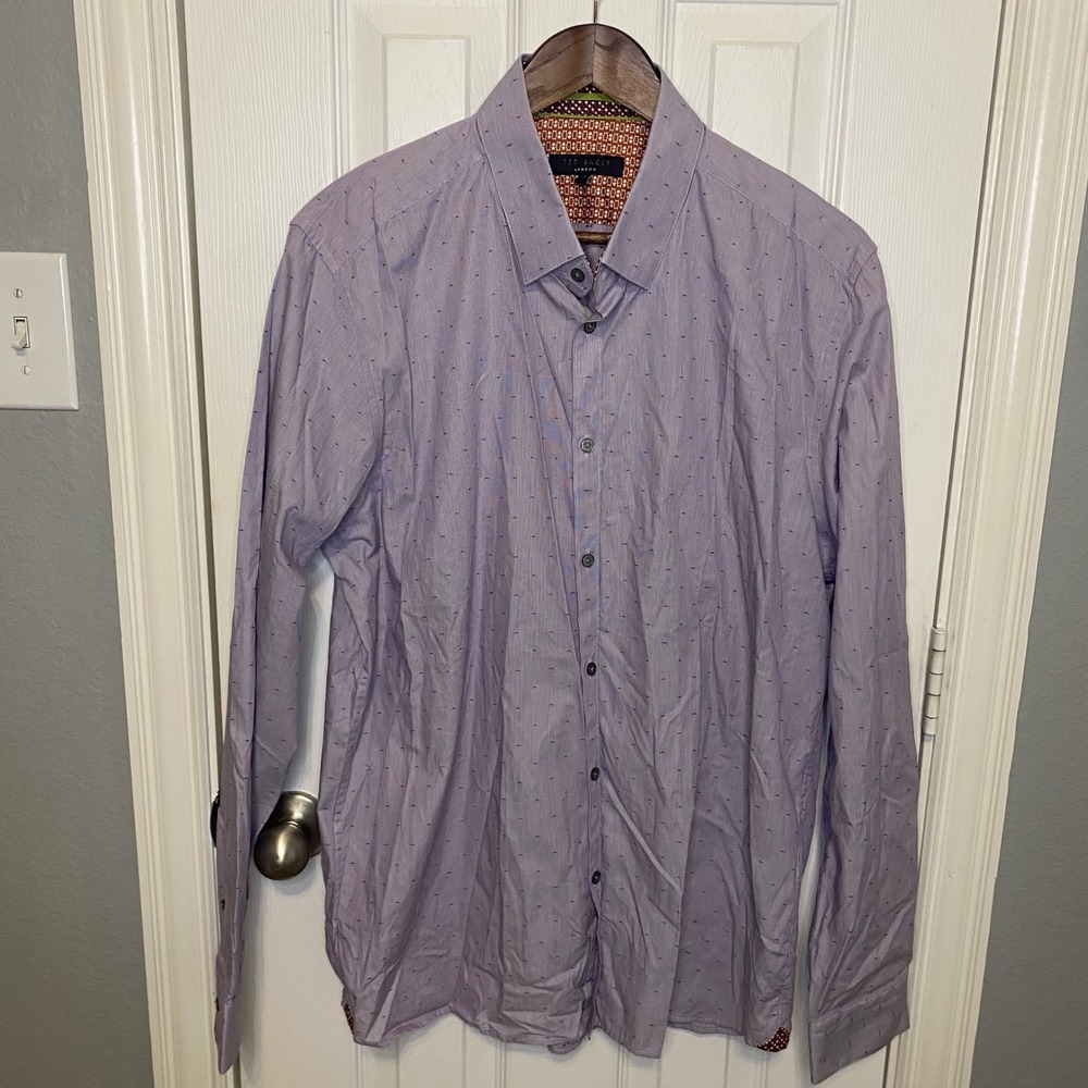 Ted Baker London Mens Purple Micro Dot Button Down Shirt Size 17 Large Preppy
